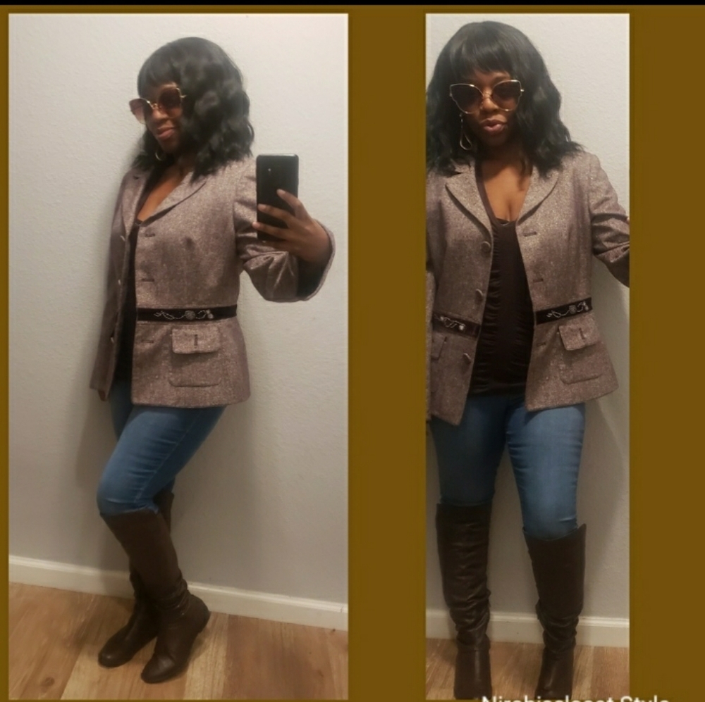 Chic Brown Size 12 Blazer w/rouched top